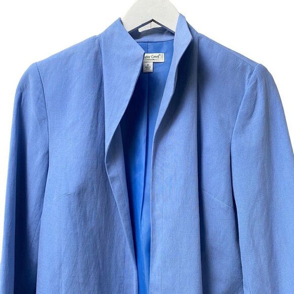 COLDWATER CREEK Womens Jacket Size Small Blue Linen Silk Open Front Minimalist - Picture 2 of 7